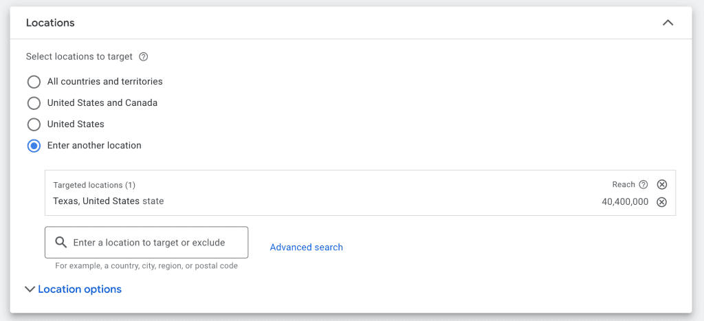 Google Ads geographic targeting
